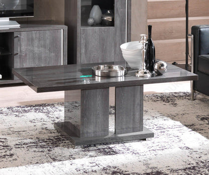 Armony Italian Grey Gloss Coffee Table with Pedestal Base and Chrome Feet