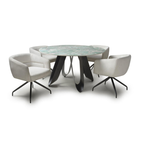Osaka Round Green & White Dining Table & 4 Polaris Dining Chairs