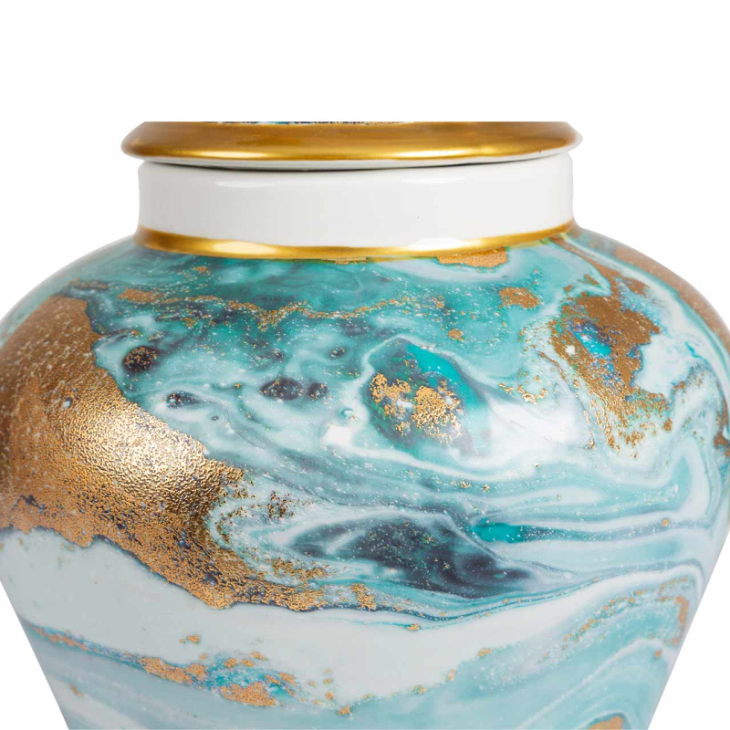 Blue White Gold Abstract Ginger Jar