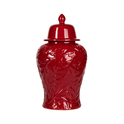 Red Handmade Carved Ceramic Ginger Jar