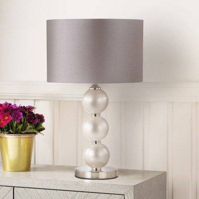 Glass Lamp With Grey Faux Silk Shade