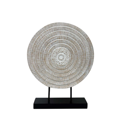 45cm White with Brown Radial Lines Polyresin Decor