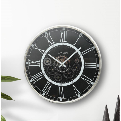 Round 53.5cm Gears Wall Clock with Roman Numerals