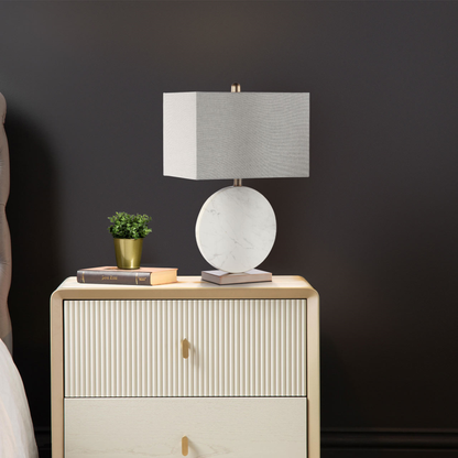 White Marble Table Lamp with Grey Linen Shade
