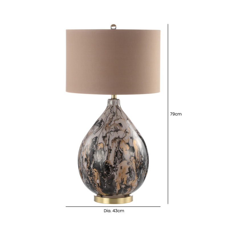 Abstract Glass Table Lamp with Linen Shade