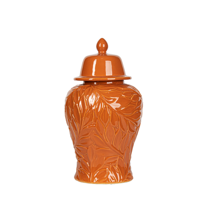 Orange Handmade Carved Ceramic Ginger Jar