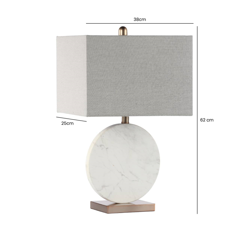 White Marble Table Lamp with Grey Linen Shade