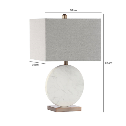 White Marble Table Lamp with Grey Linen Shade