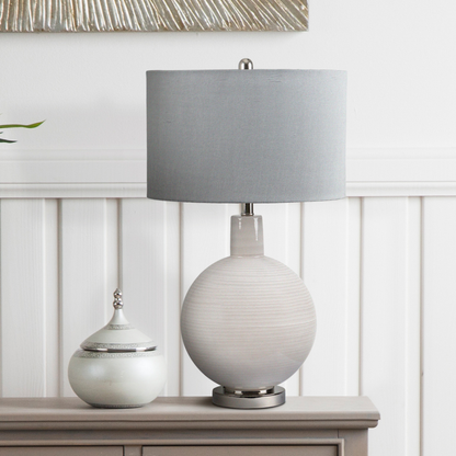 72cm Grey Stripe Glass Table Lamp With Grey Silk Shade