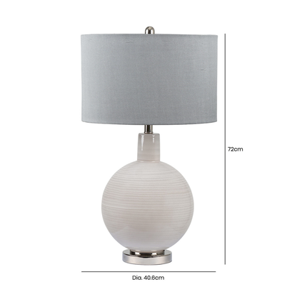 72cm Grey Stripe Glass Table Lamp With Grey Silk Shade