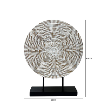 45cm White with Brown Radial Lines Polyresin Decor