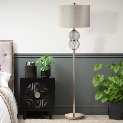 Clear Silver Glass Floor Lamp with Cream Linen Shade