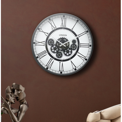 Round 53.5cm Gears Wall Clock with Roman Numerals