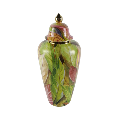 Green and Pink Leaves Ginger Jar