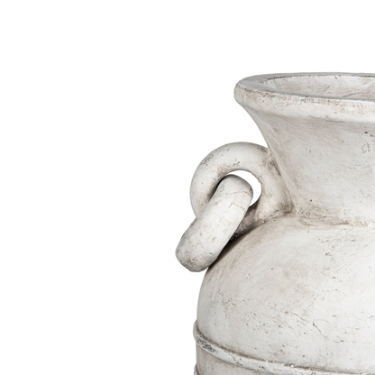 Handmade Antique White Terracotta Vase with Ring Handles
