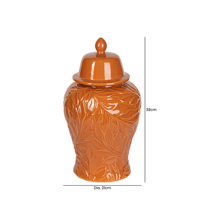 Orange Handmade Carved Ceramic Ginger Jar