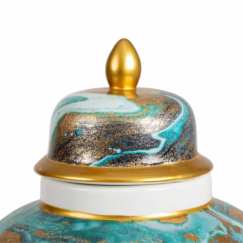 Blue White Gold Abstract Ginger Jar