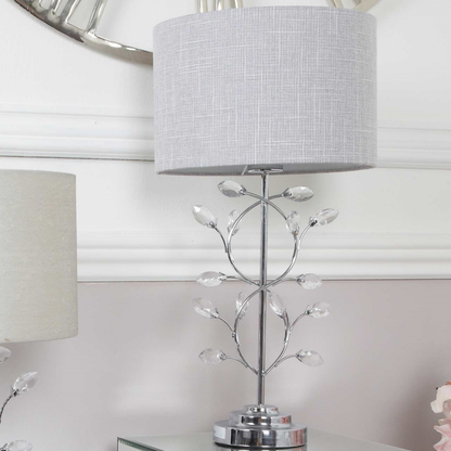 Chrome Metal Table Lamp With Light Grey Shade
