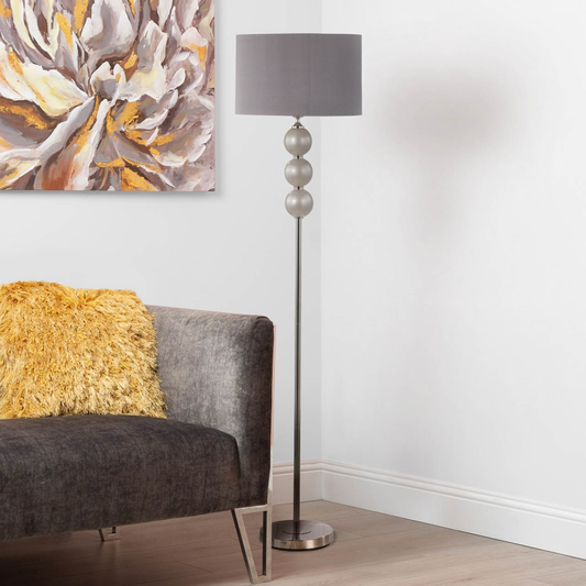 Glass Lamp With Grey Faux Silk Shade