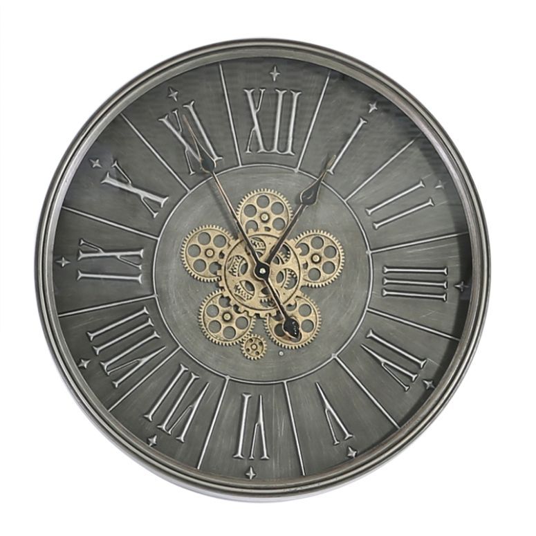 Round 60cm Grey Gears Wall Clock with Roman Numerals