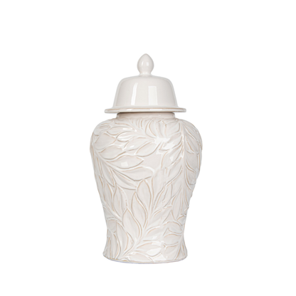 White Handmade Carved Ceramic Ginger Jar