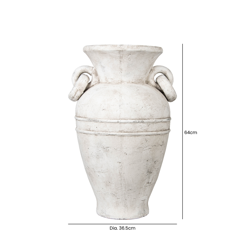 Handmade Antique White Terracotta Vase with Ring Handles
