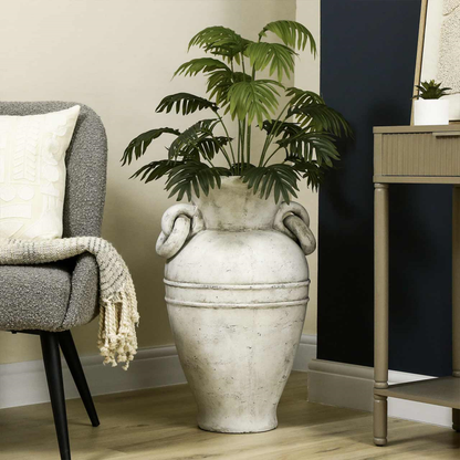 Handmade Antique White Terracotta Vase with Ring Handles